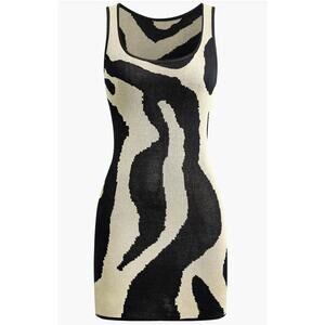 Micas Women's Medium Contrast Black Cream Sleeveless Knit Round Neck Midi Dress